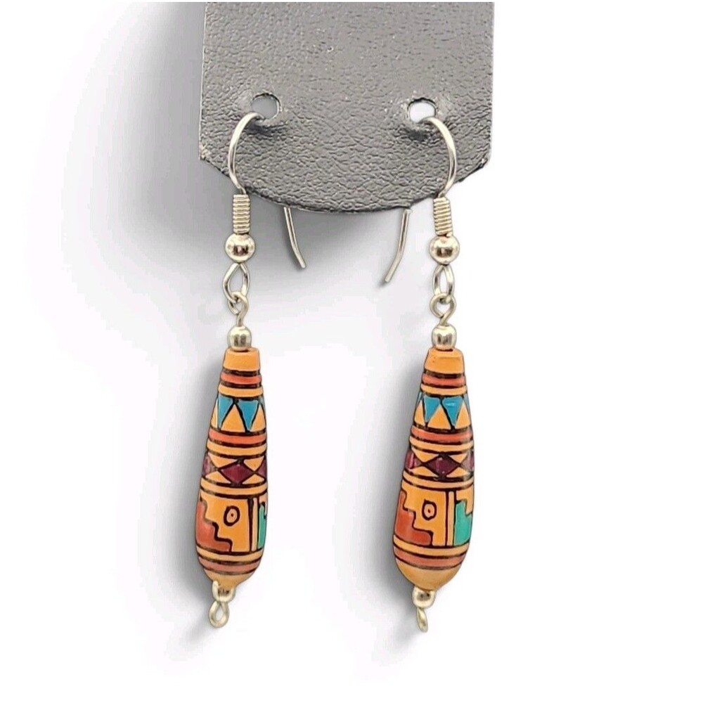 Peruvian Clay Bead Earrings Aztec Style Drop Earrings T